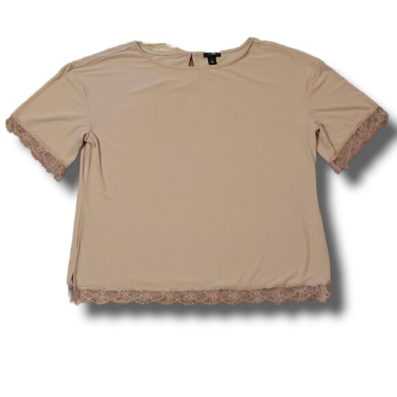 𝅺Halogen Blush Pink Lace Detail Scoop Neck Short Sleeve Blouse Size XL NW…‎ - Picture 1 of 4